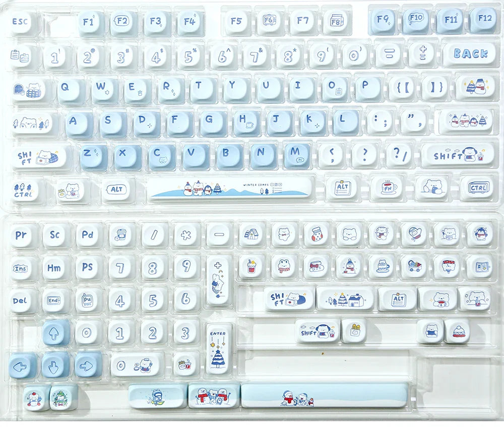 K135 Cute Winter Bear Key Cap MOA Profile Keycaps for Mechanical Keyboard Gaming Pbt for Mx Switches Keycap