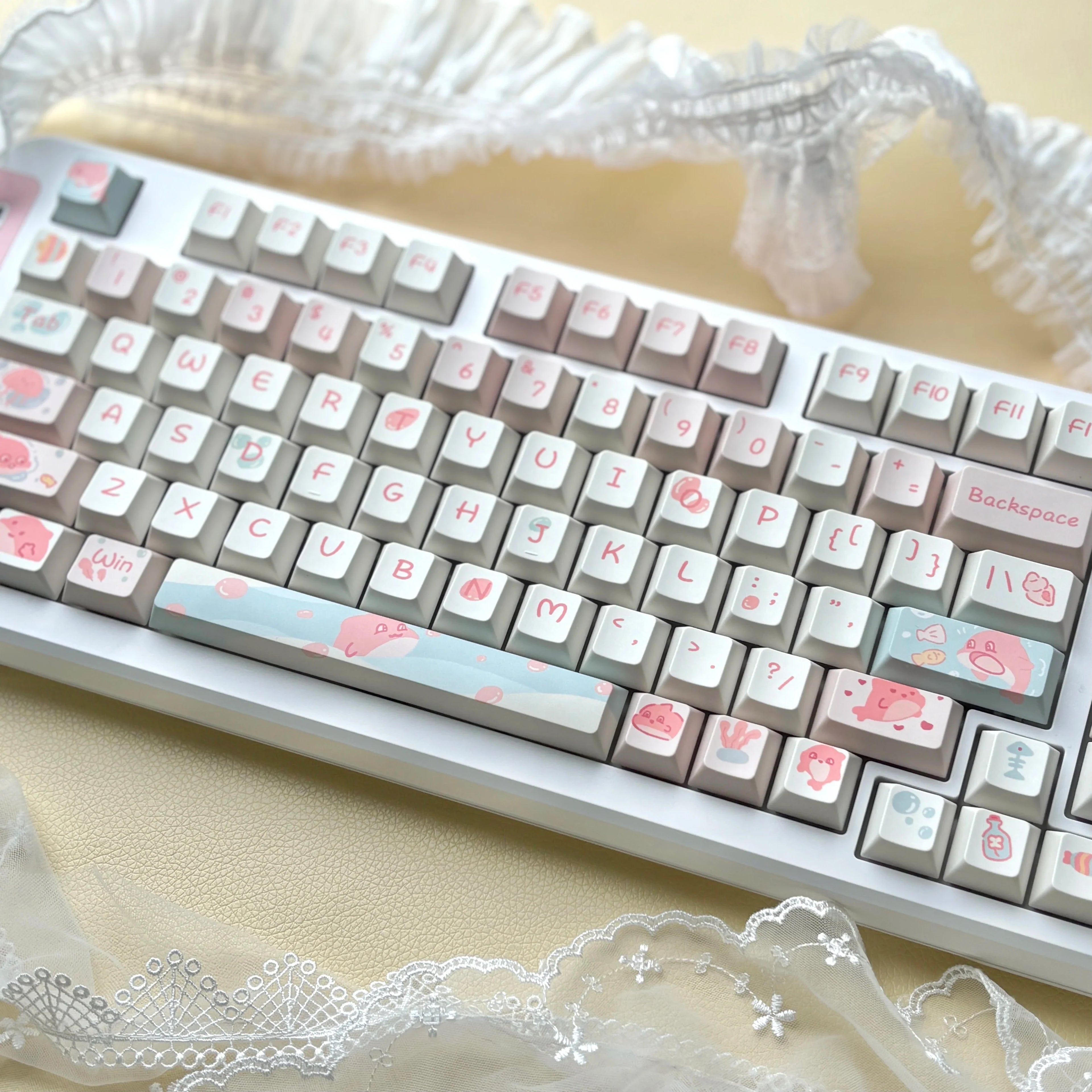 Customized Cute Cartoon Keycaps Cherry Profile Dye Sub PBT Keycaps 95 Keys for 75% Cherry Gateron MX Switches Gaming Keyboard