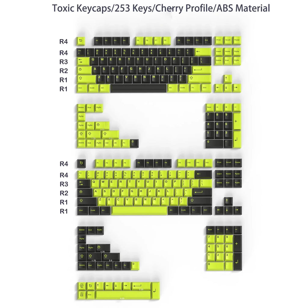 Cherry Profile 253 Keys Toxic Keycap Set Double Shot  Keycaps for Gateron MX Switches Mechanical Gamer Keyboard