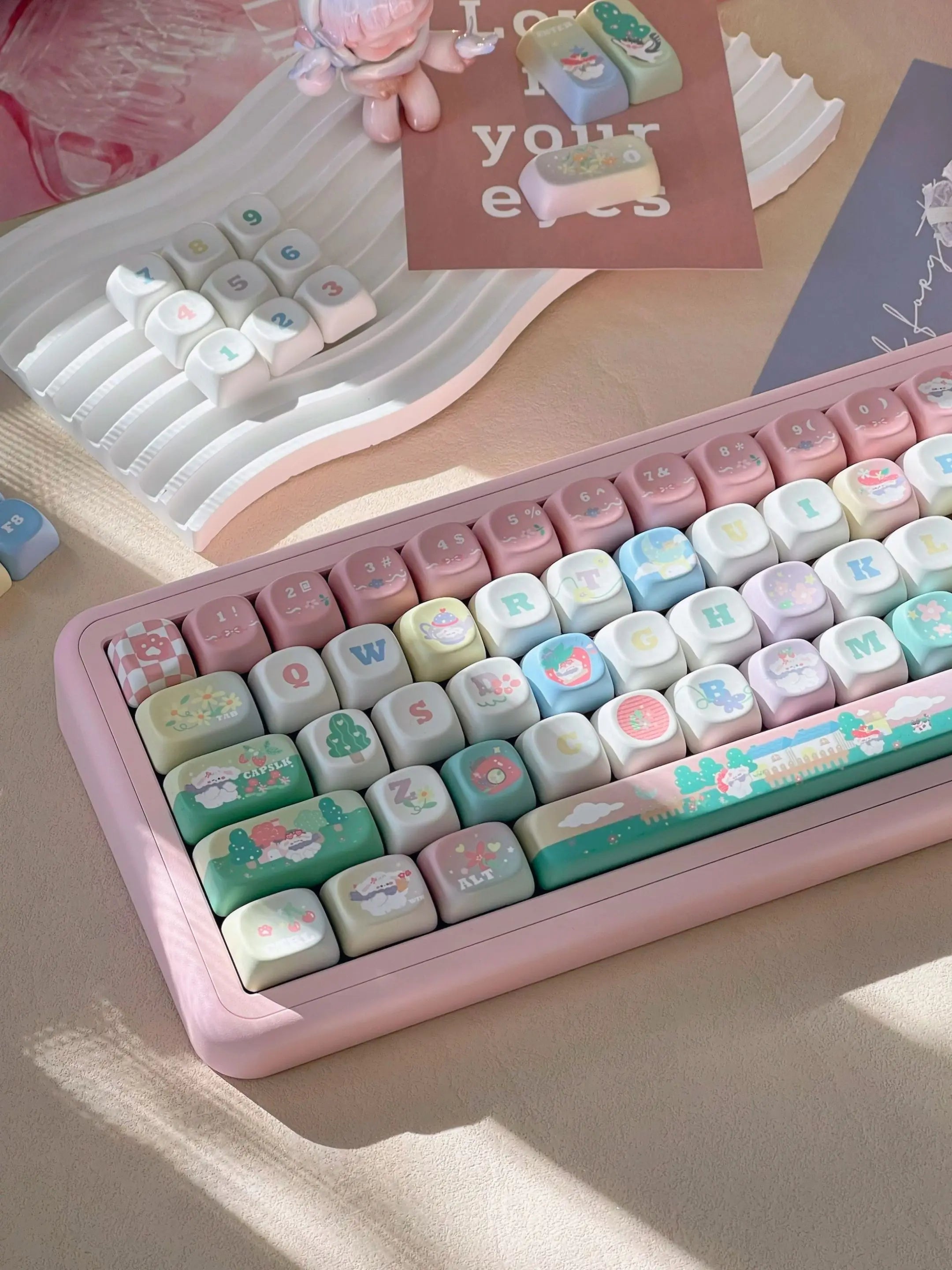 New 131 Key Cute Hand Drawn Theme Keycaps Xoa Profile Pbt Material Thermal Sublimation  Mechanical Gaming Keyboard Key Caps Gift