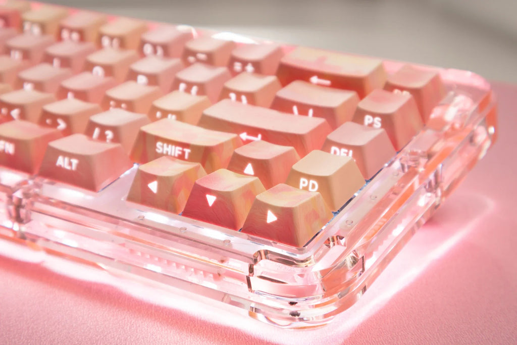 PIIFOX PBT OEM Profile Keycaps Thermal Sublimation 130 Keys Pink Thing Oil Painting Theme Transparent Translucent Side Engraving