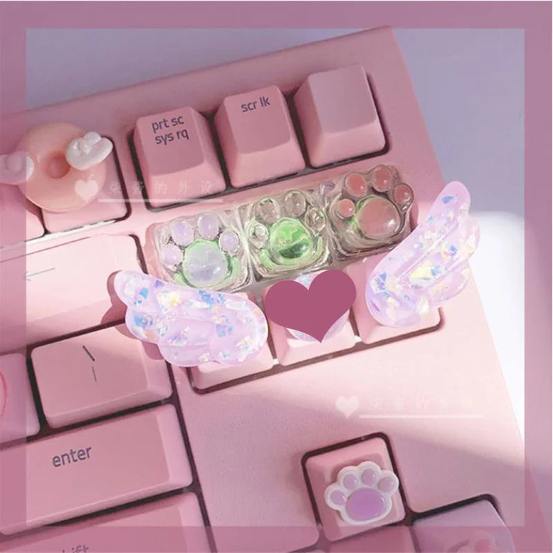 Personalized Keycaps Cute Wings Crystal Key cap Handmade Mechanical Keyboard R4 Keys PBT Color Keycaps Anime
