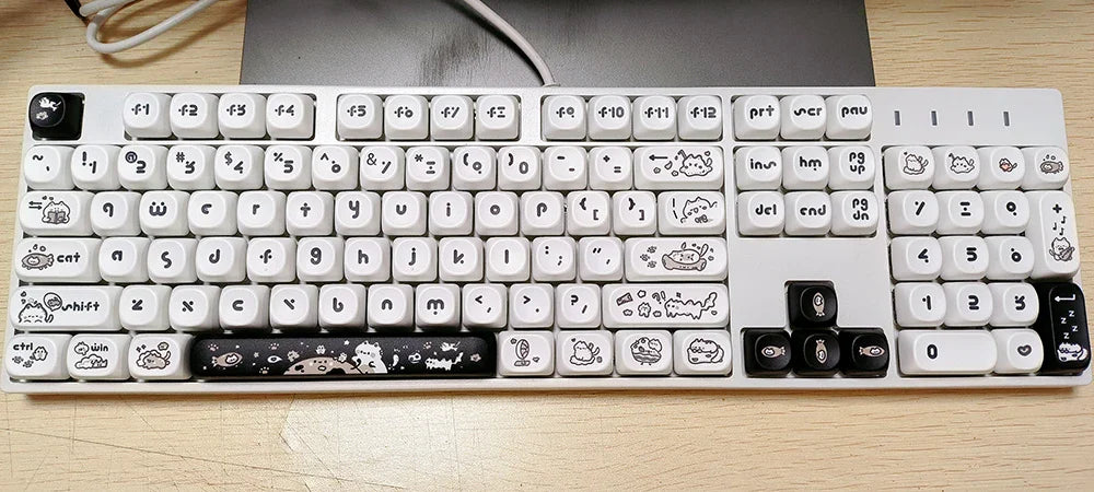 Naught Cat Black White Keycap 140 Keys MOA Profile PBT Keycaps Dye Sublimation for MX Switch Gaming Mechanical Keyboard Keycap