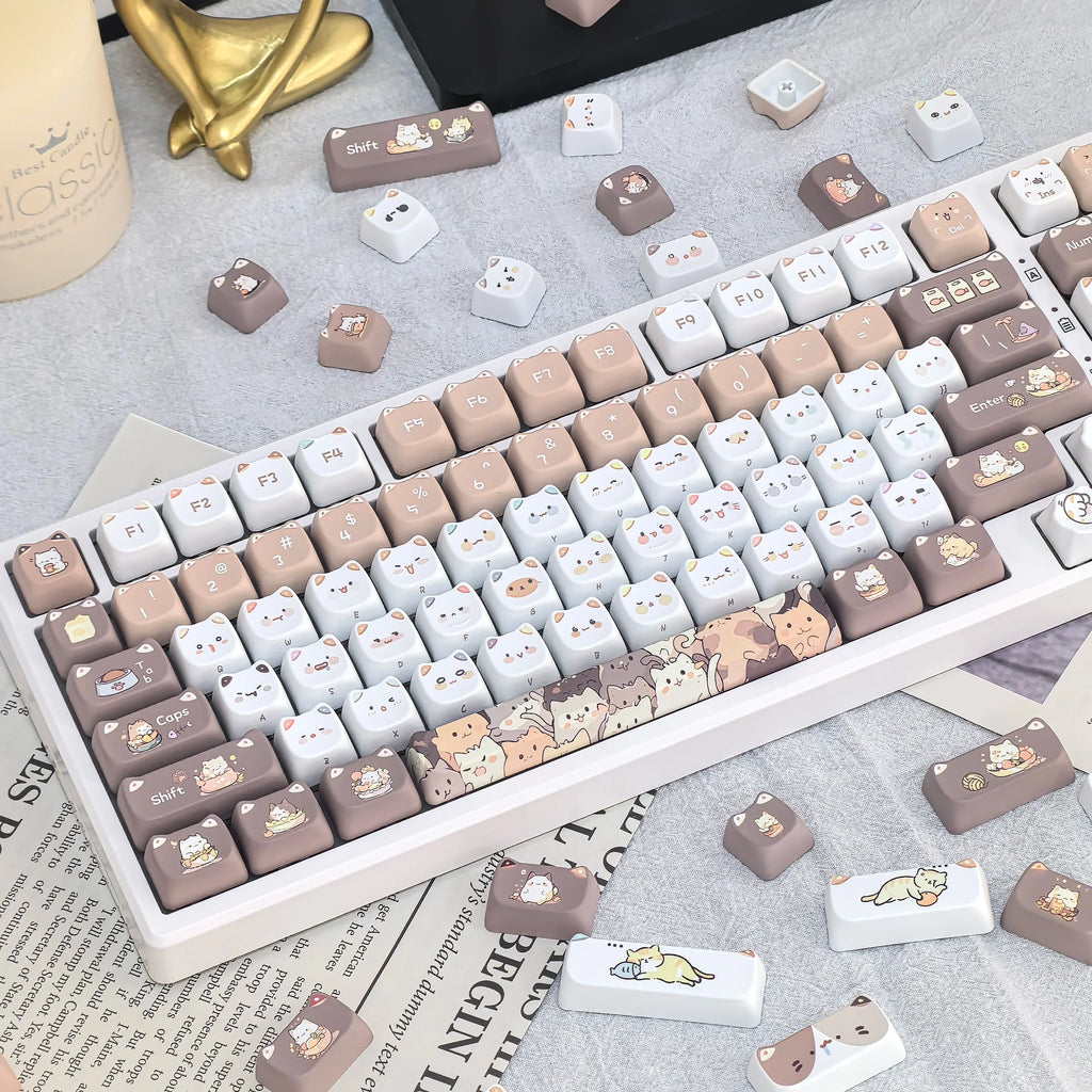 Cute Meow Keycaps Cat Head MAO Profile PBT Key Cap Dye Sublimation for MX Mechanical Keyboard KeyCap Keyboards Accessories
