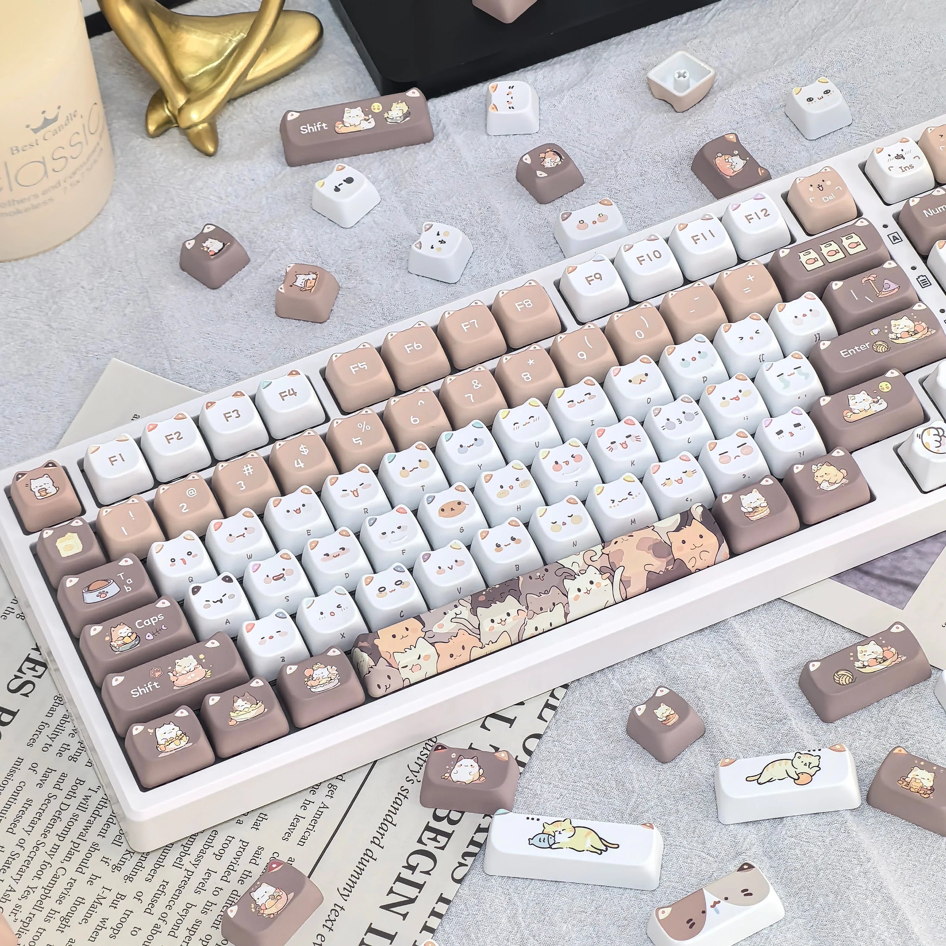 Cute Meow Keycaps Cat Head MAO Profile PBT Key Cap Dye Sublimation for MX Mechanical Keyboard KeyCap Keyboards Accessories