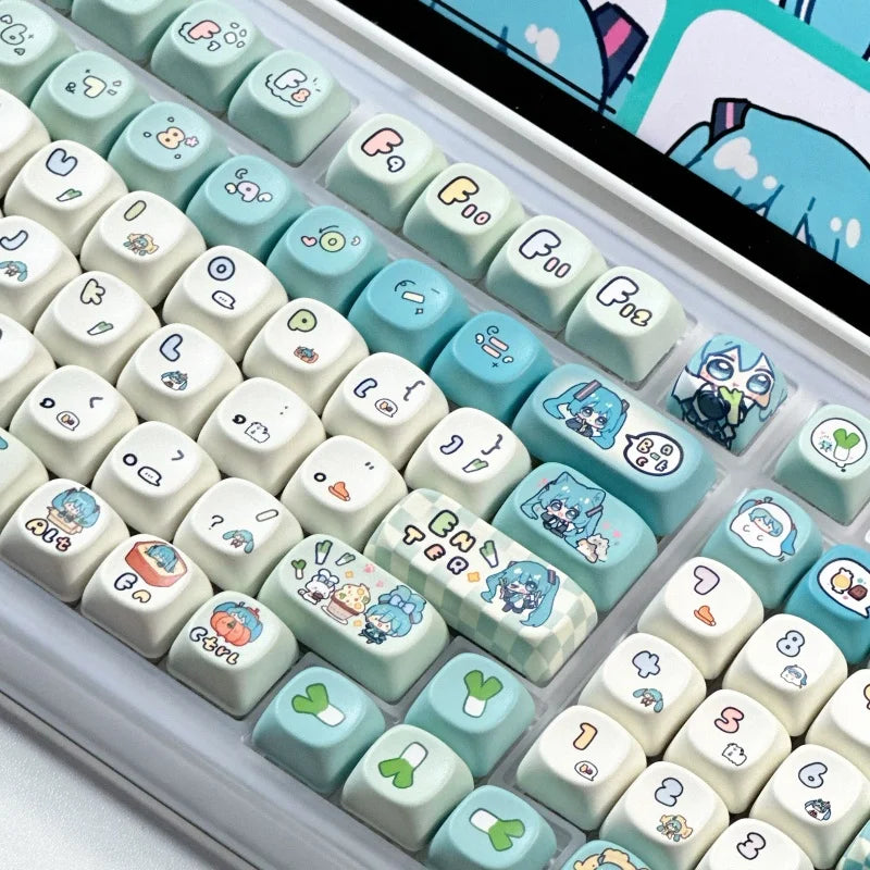 Miku Anime Theme Keycaps 131 Key Customized Pbt Material Keycaps Cute Cartoon Pattern Computer Game Mechanical Keyboard Keycaps