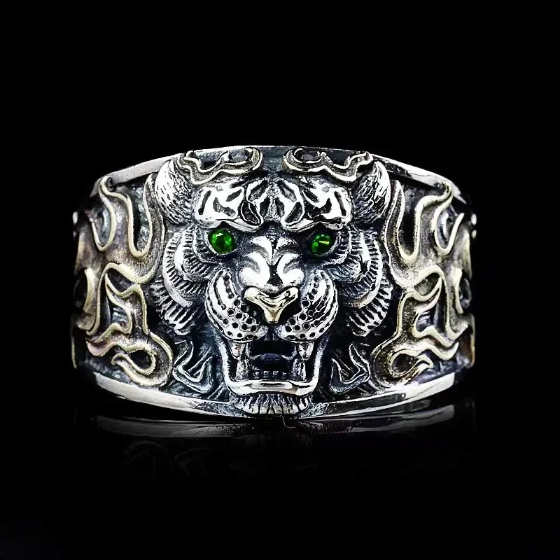 Devil Ram Horns Skull Open Ring for Men's Retro Satanic Cross Religious Amulet Jewelry