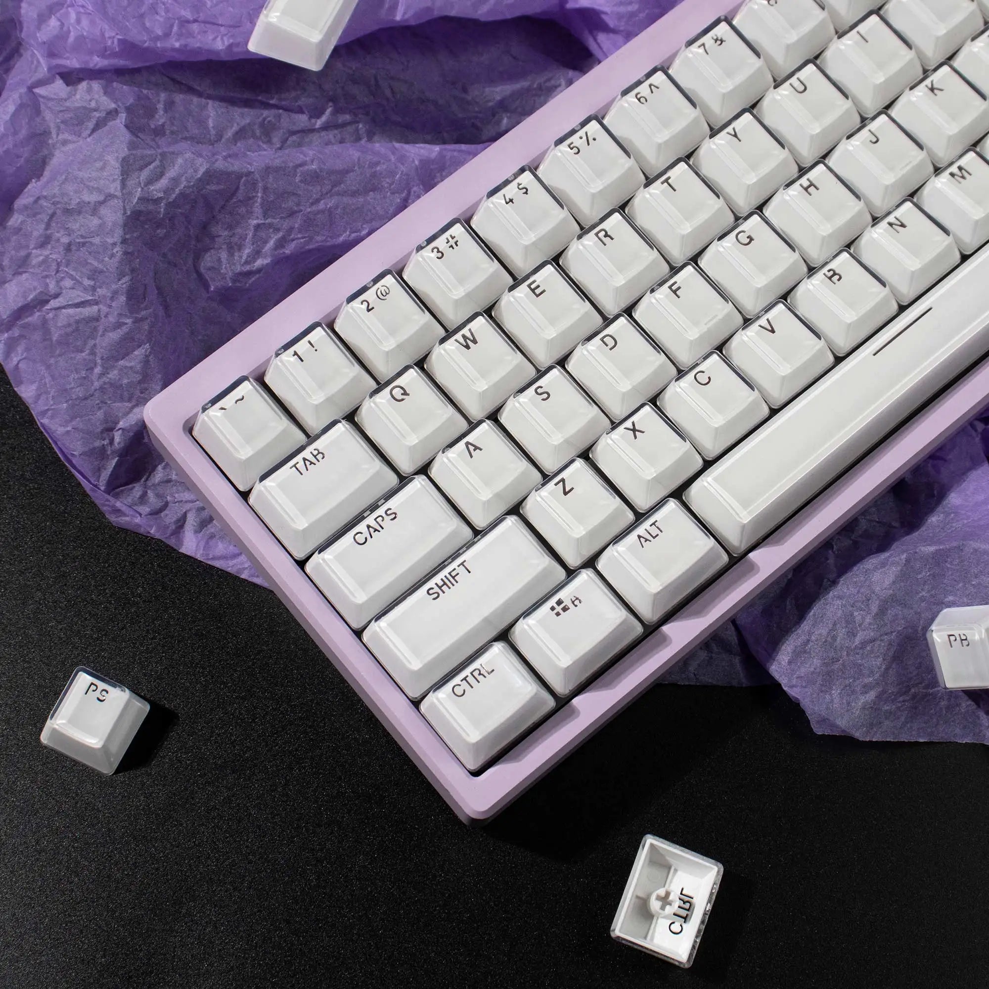 Crystal White Pink Jelly Keycaps OEM profile 104 Keys ABS Double shot keycaps set for MX Switches Mechanical Keyboard