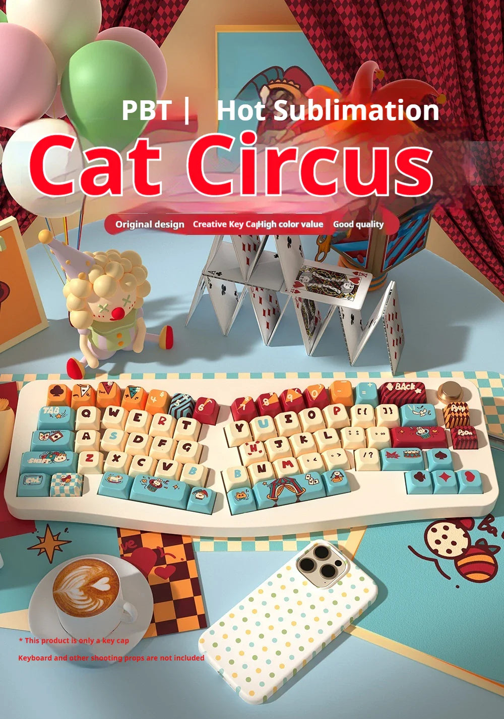 Cat Circus Theme Keypad 138/158key Mda Cherry Profile Pbt Hot Sublimation Mechanical Keyboard Animation Peripheral Game Keycap