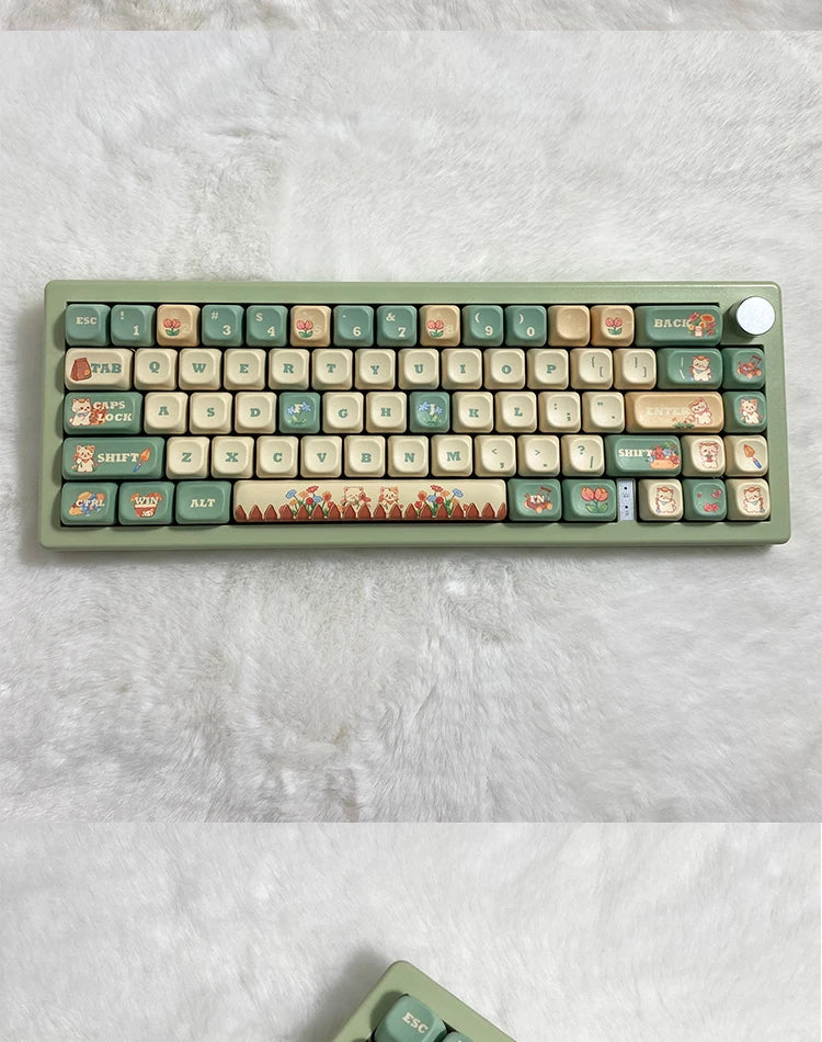 Cat Garden Keycap Set EOA Height PBT Five-Sided Sublimation Key Caps for  Mechanical Keyboard Flower Kitten Element Cute Keycaps
