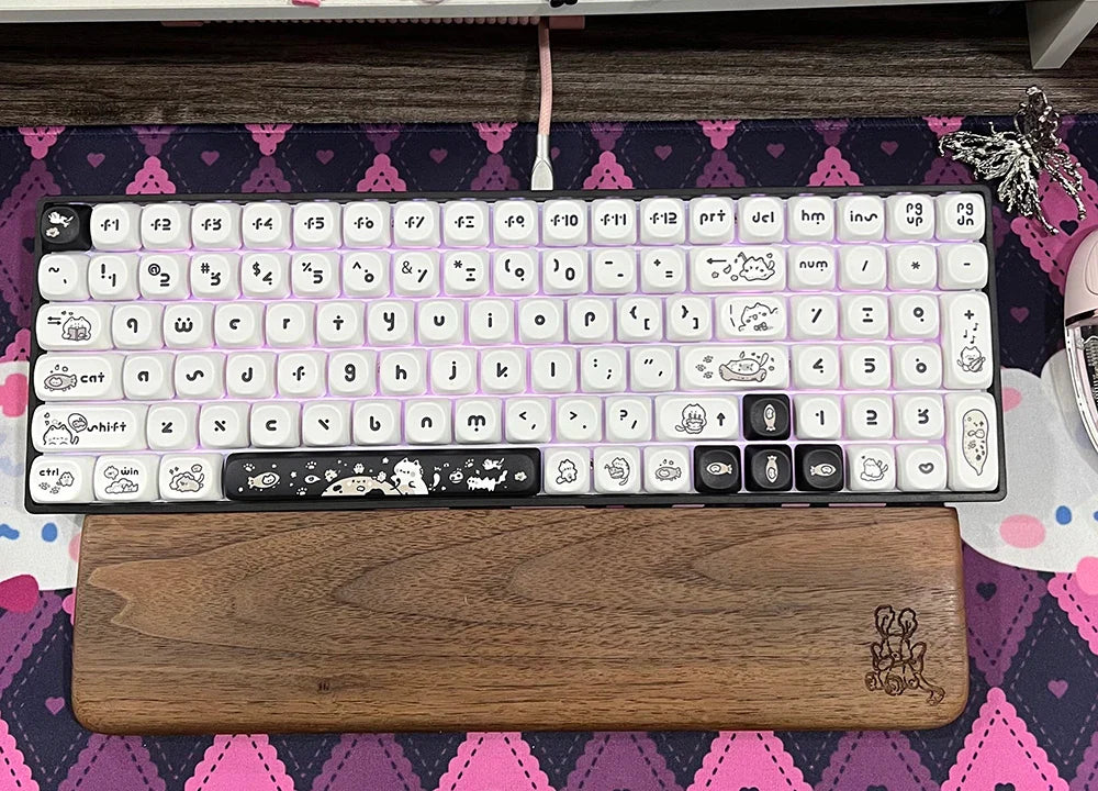 Naught Cat Black White Keycap 140 Keys MOA Profile PBT Keycaps Dye Sublimation for MX Switch Gaming Mechanical Keyboard Keycap