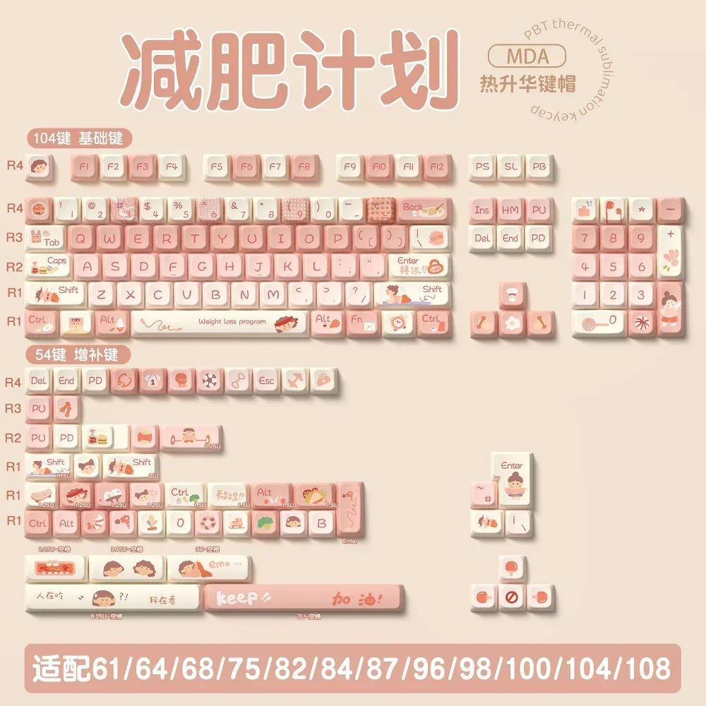 MDA Cartoon Personalized Keycap Set PBT Large Set Creative for MX Switch 60/84/90/104/108 Gaming Mechanical Keyboards