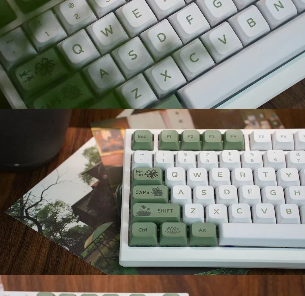 Forest Green Keycap XDA Profile PBT Sublimation 125keys Fresh Style White Green Mechanical Keyboard Keycaps
