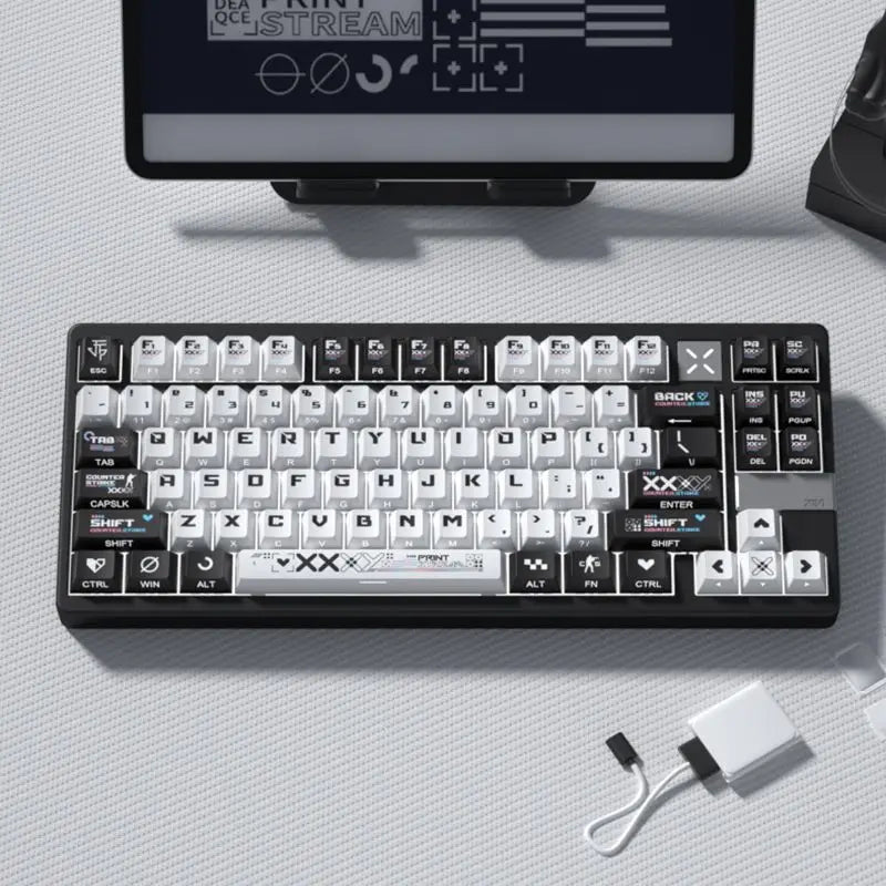 Black and White Double Color Matching Side Engraving Keycaps Set Sublimation Original Height Translucent Keycap Wooting Made68
