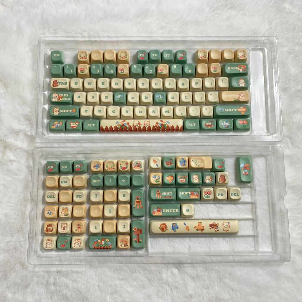 Cat Garden Keycap Set EOA Height PBT Five-Sided Sublimation Key Caps for  Mechanical Keyboard Flower Kitten Element Cute Keycaps