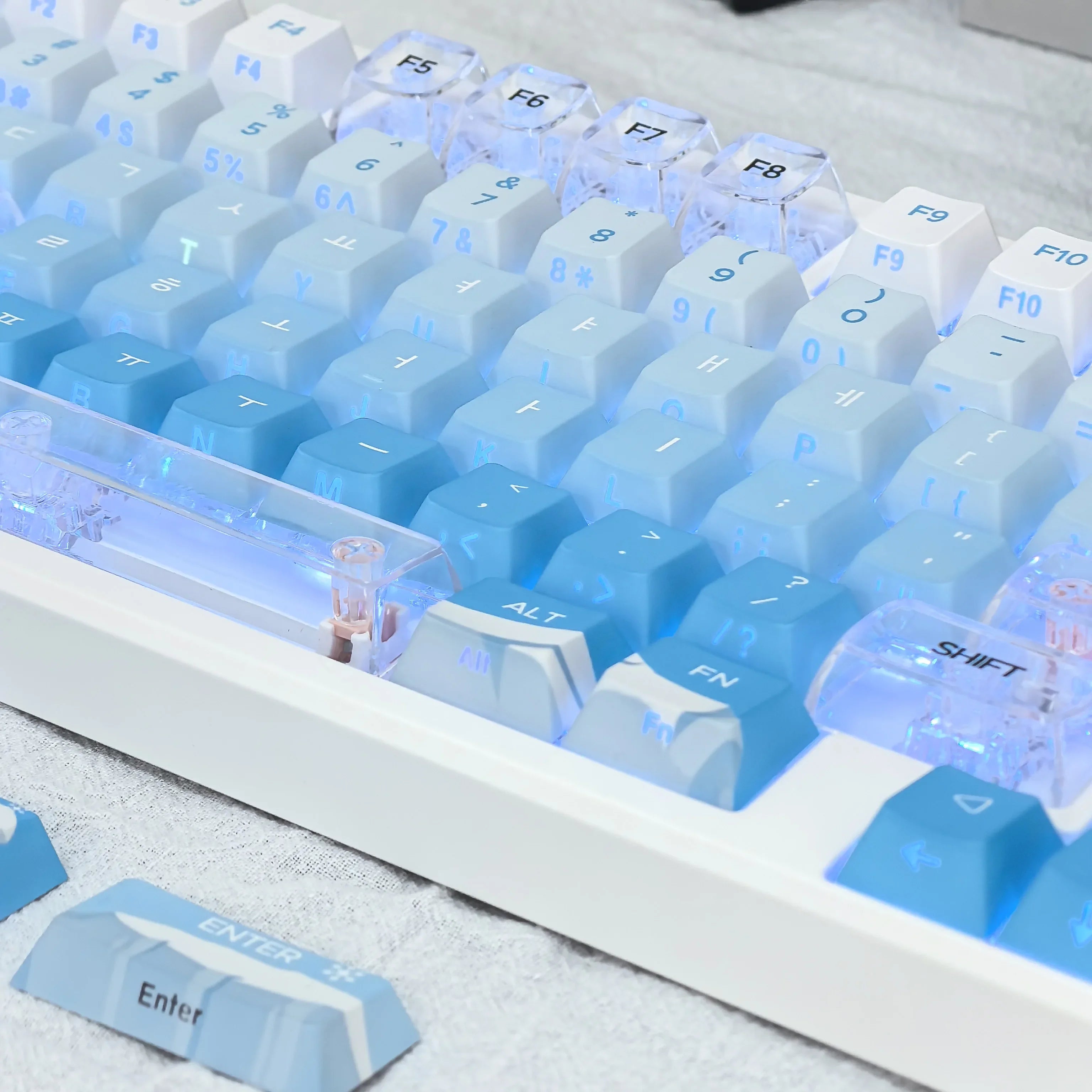 Korean Glacier Side-Engraved Translucent Keycaps OEM PBT Sublimation 122-Key DIY Fresh Gradient Blue White KR/korean Keycaps