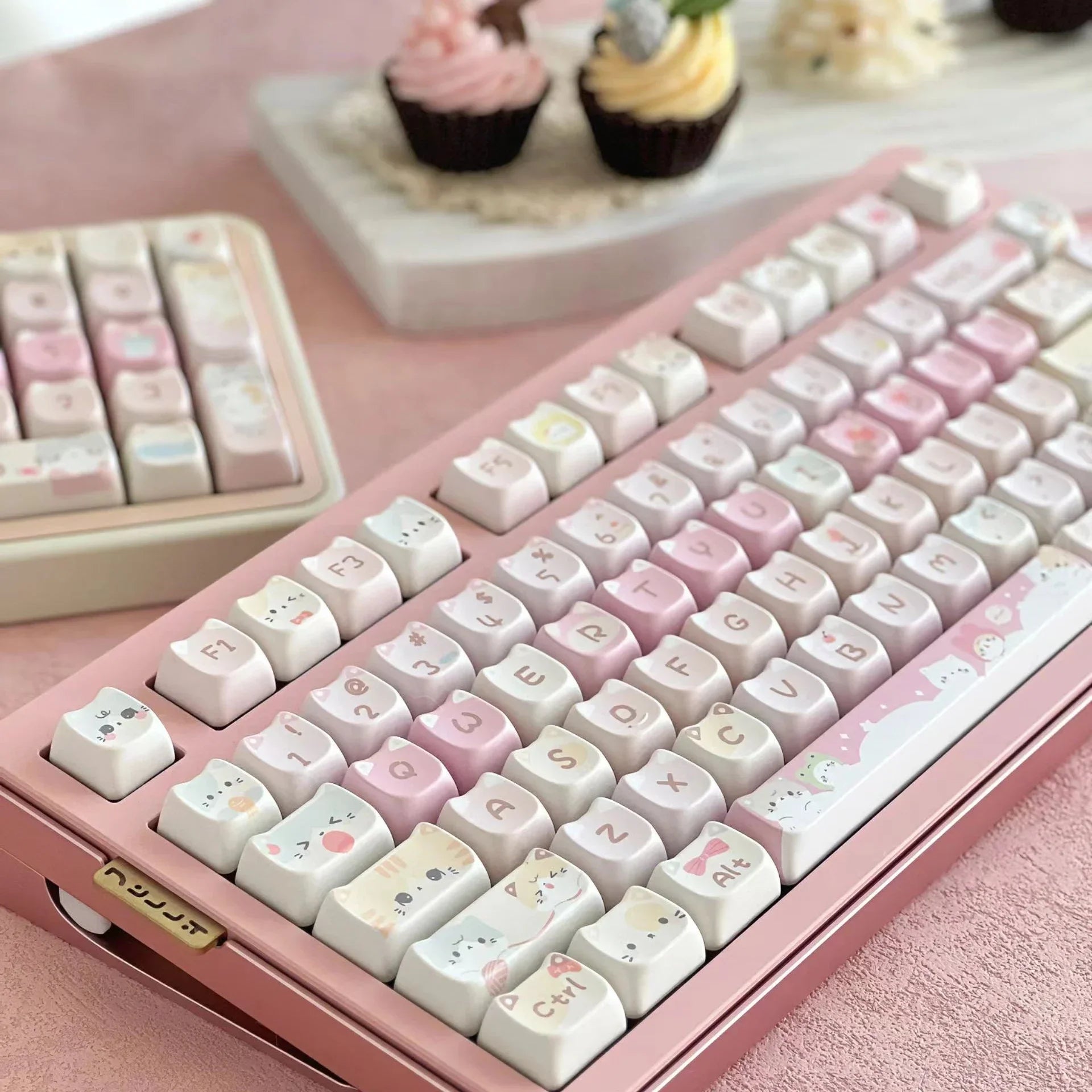 Cute Meow Keycaps Cat Head MAO Profile PBT Square Key Cap Thermal Sublimation Mechanical Keyboard Keycap Cat Set For Girls Gift