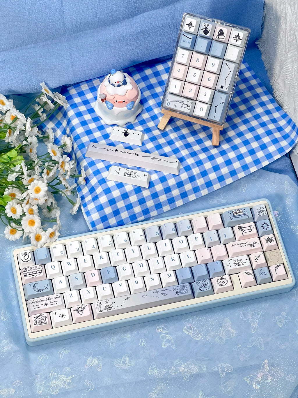 Gentle Snow Keycap Cherry Five-Sided Thermal Sublimation Process Pbt Material Blue White Cute Snowflake Small Full Set Of Keycap