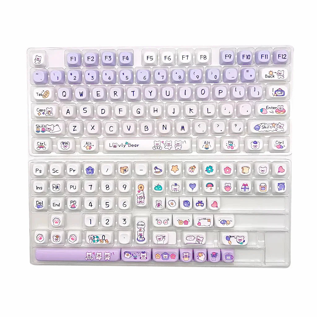 Cute Kawaii Bear Keycap EAO Pink Purple Expression Pbt For Diy Mechanical Keyboard Side Engraved Iso/Ansi Layout Cute Cat Keycap