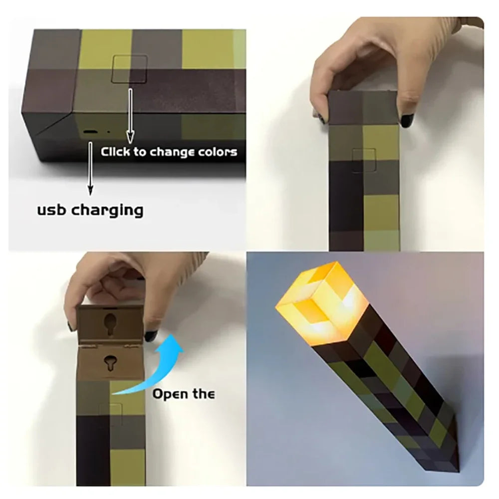 Creative Brownstone Torch LED Night Light USB Rechargeable Game Room Decoration Table Light Festival Gifts for Kids Game Lamps