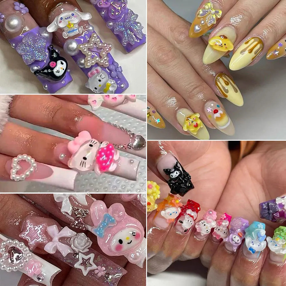 Kawaii Mixed Sanrio Y2k Nail Accessorie canvas Hello Kitty Pochacco Nail Rhinestone Gems Charms Manicure DlY Nail Parts for Girl