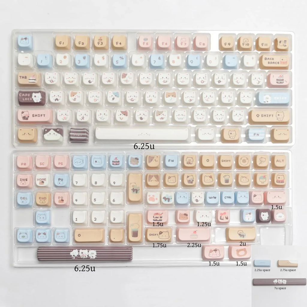 MAO Profile Sea Salt Cat PBT Dye Sub Keycaps Cute Cartoon Keycap For Mx Switch Mechanical Keyboard 6.25u 7u Space GMK67 Alice