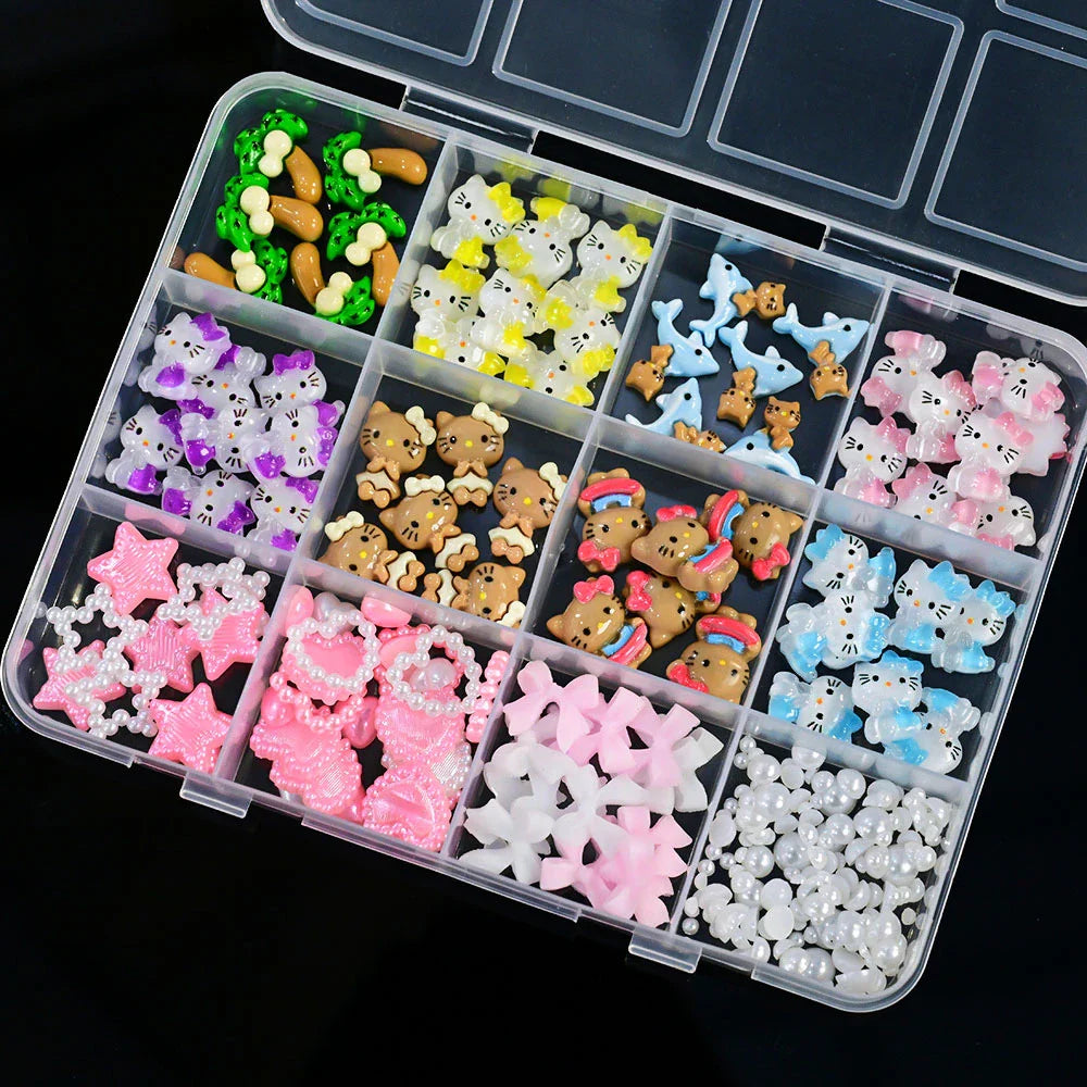 Kawaii Mixed Sanrio Y2k Nail Accessorie canvas Hello Kitty Pochacco Nail Rhinestone Gems Charms Manicure DlY Nail Parts for Girl