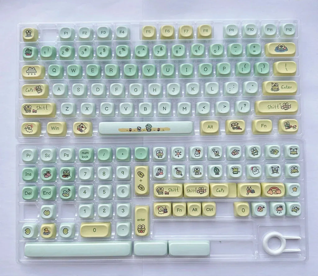 Cartoon Frog Green Keycaps Set 134/139 Keys Pbt Moa Keycap Personalized Five-Sided Sublimation Keycap For Mechanical Keyboard