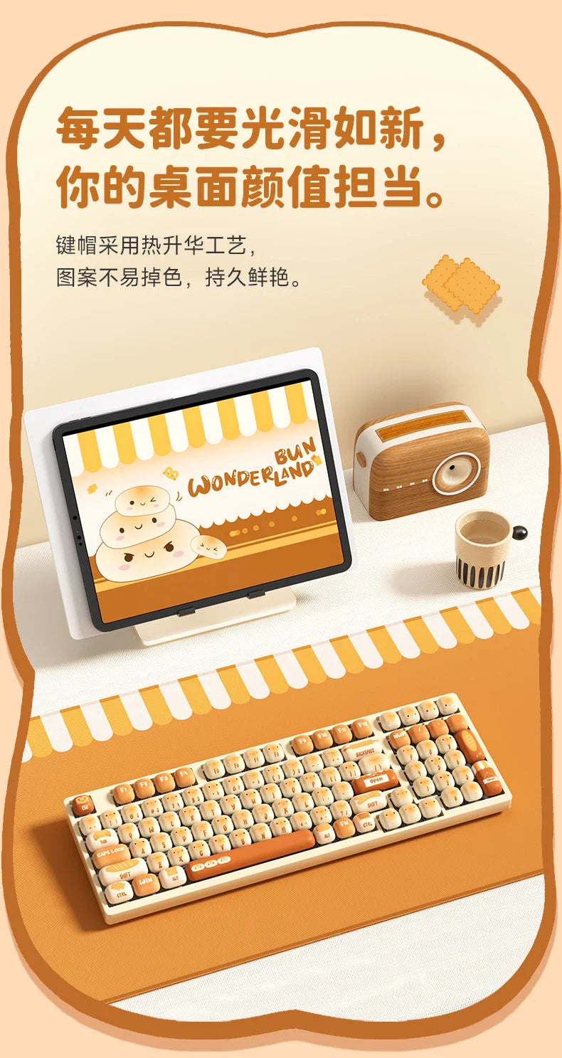 Akko Mog Moa Keycap Cute Thermal Pbt Sublimation Keycaps Mog Keycap Round Steamed Bun Mushroom Customizetion 138keys Keycap Gift