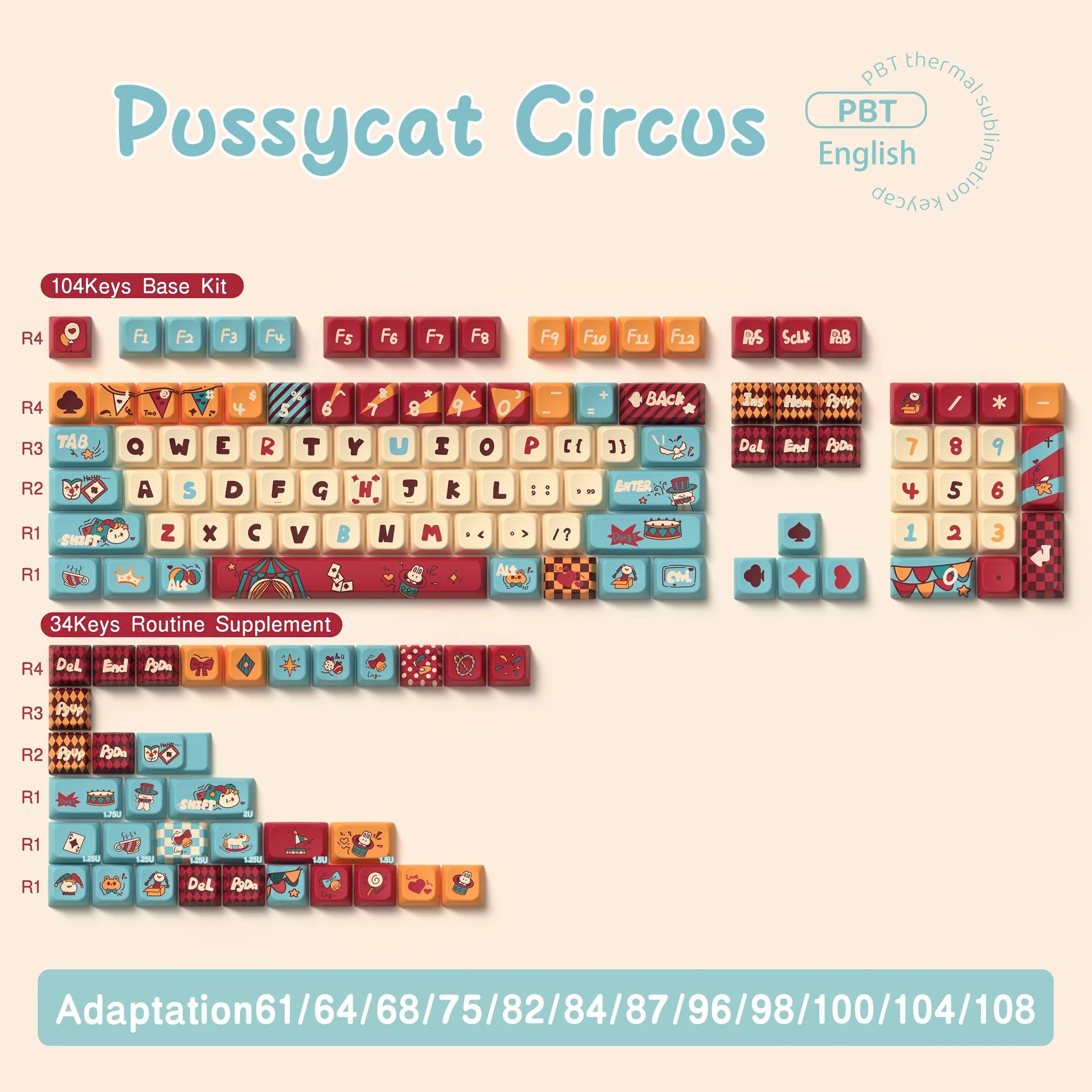 Original Theme Keycaps MDA Profile cute Anime PBT Keycap custom For Mechanical Keyboard with iso layout and 7U space bar