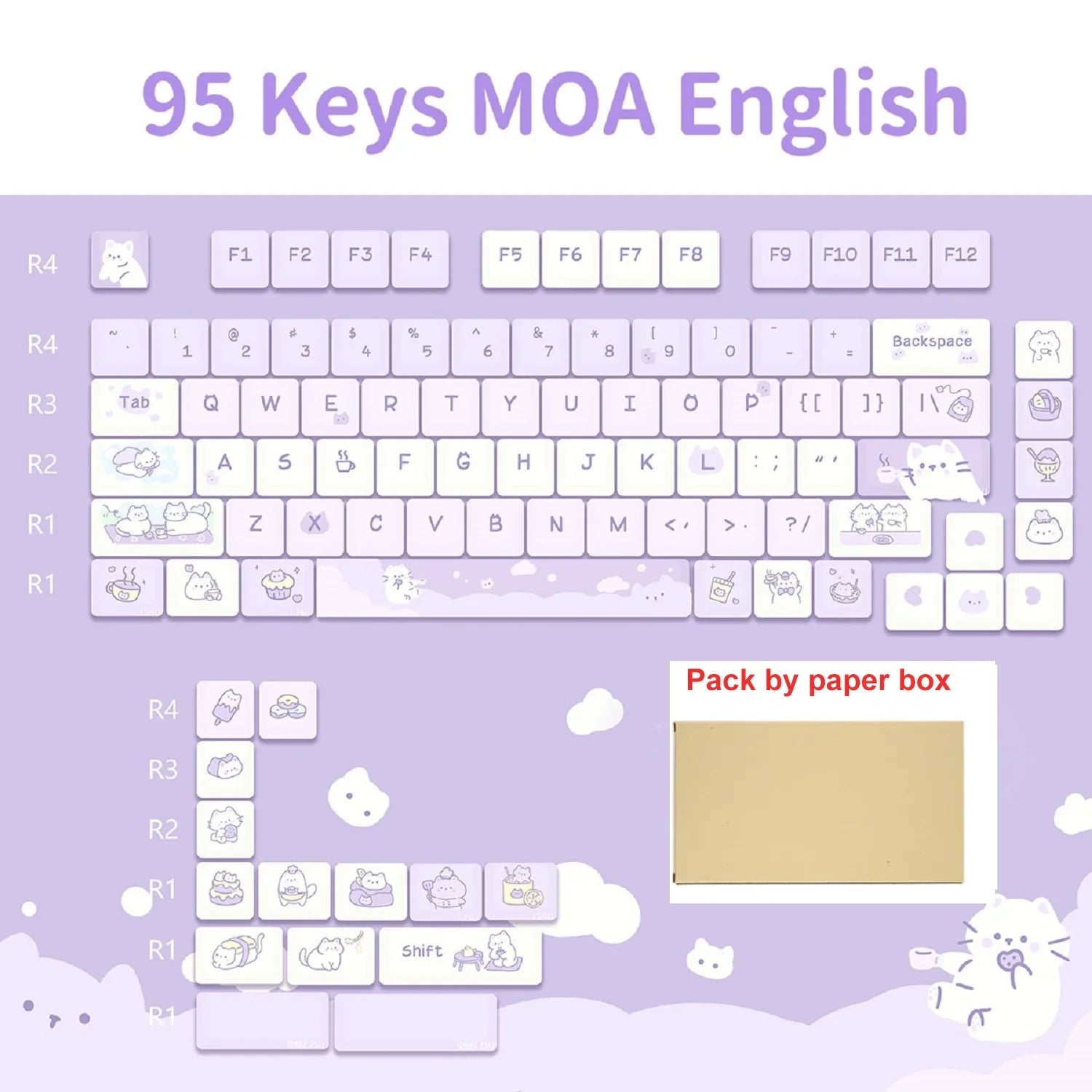 95/132 Keys Cute Cartoon Animals Theme Keycaps MAO Profile DIY PBT Dye Sublimation Key Caps for Mechanical Keyboard MX Switch