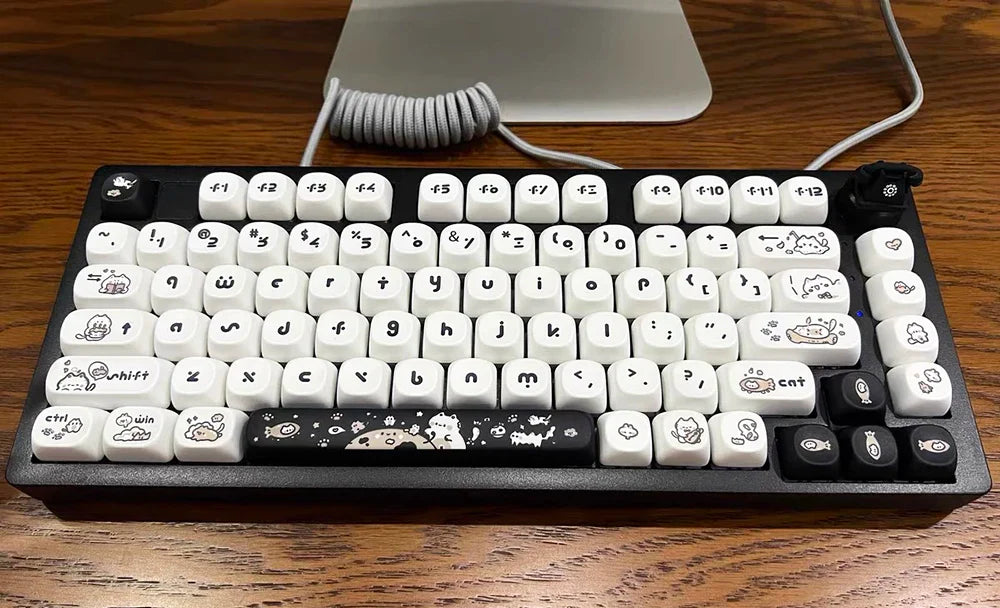 Naught Cat Black White Keycap 140 Keys MOA Profile PBT Keycaps Dye Sublimation for MX Switch Gaming Mechanical Keyboard Keycap