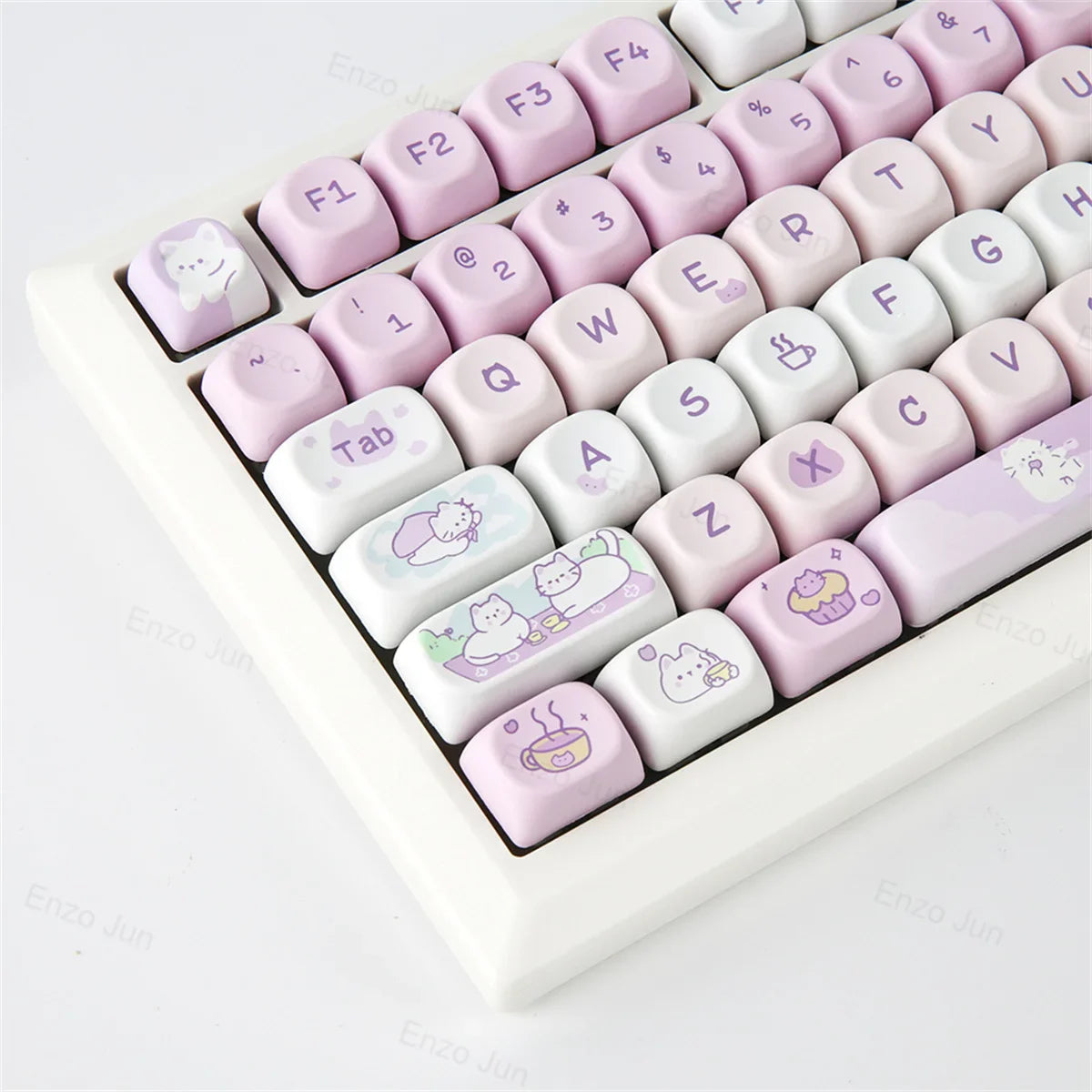 132 Keys Dye Sublimation PBT Keycaps Purple Cute Cat Themed MOT Profile Keycap for Gateron MOA MX Switches Mechanical Keyboard
