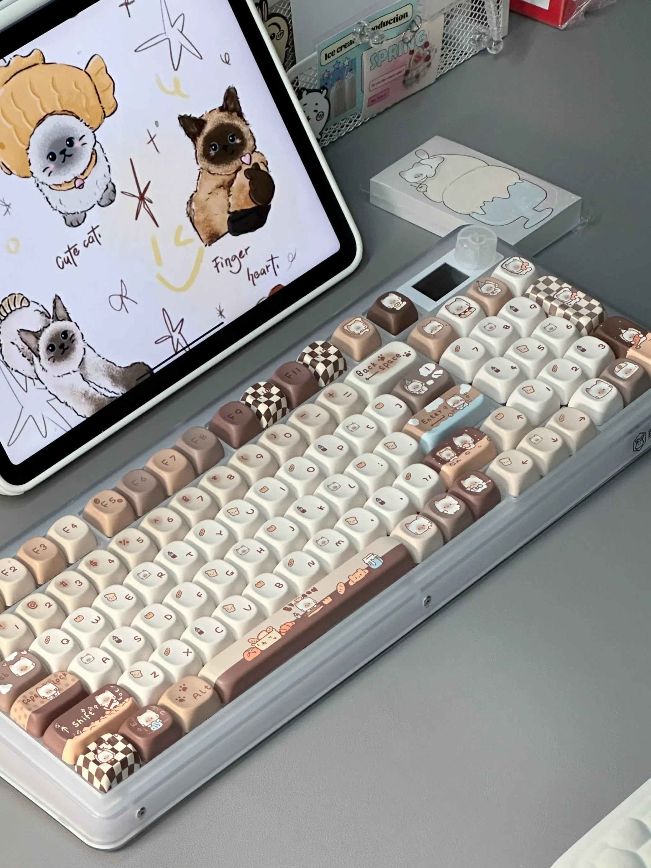 Siamese Kitten Bakery Keycaps Custom PBT MOA Profile Keycap Cute Cartoon Anime Cat Point Key Caps for Gaming Mechanical Keyboard