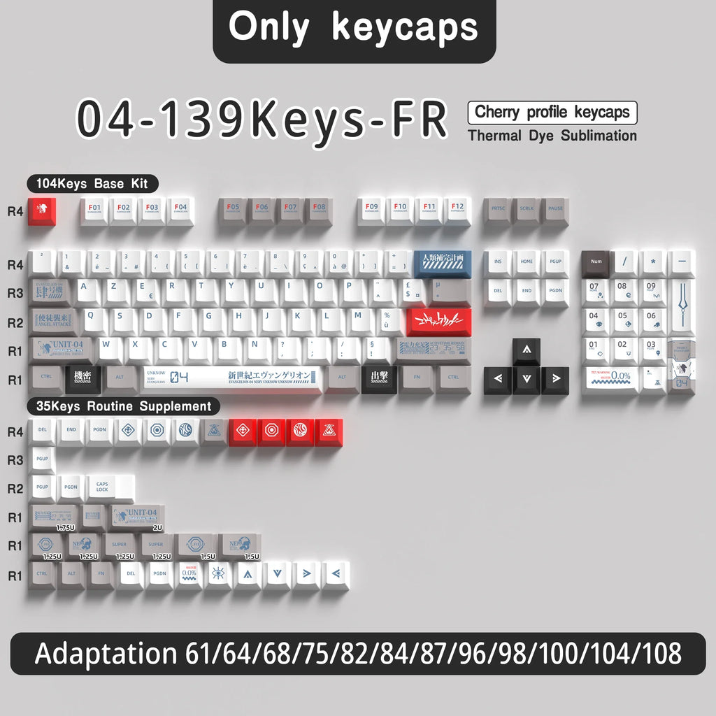 French Keycap 136-156 Keys BPT Cherry Profile FR Keycaps For French keyboard MX Mechanical Keyboard 7U Space Keys Hi75