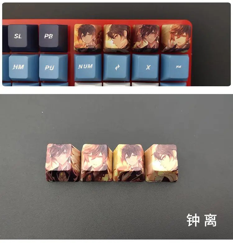 Cartoon Anime Genshin Impact Keycap zhongli Mechanical keyboard replacement key R4 PBT thermal sublimation Cherry OEM height