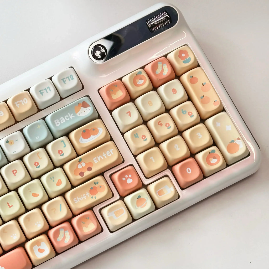Orange Soda Keycap 131 Keys XOA Profile PBT Five-sided Heat Sublimation Customized Keycaps for Mechanical Keyboard Cute Key Caps