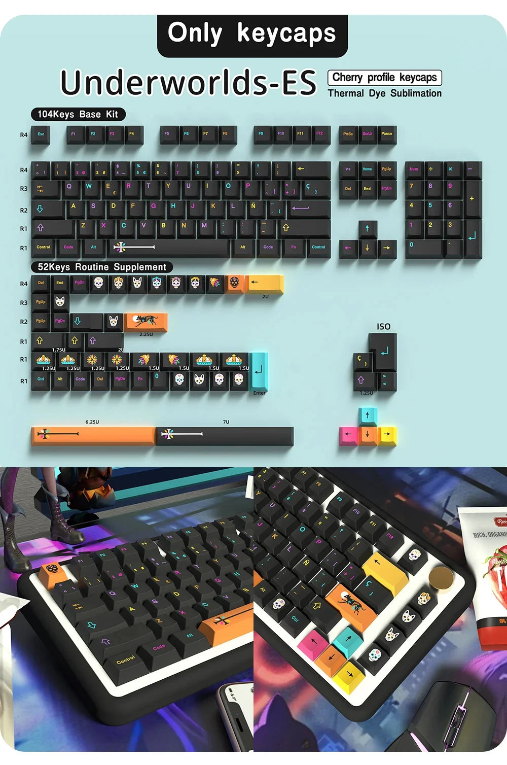 KYOMOT GMK Mictlán Theme Keycap PBT Underworld Keyboard Cap Cherry Profile Key Cap for MX Switch Mechanical Keyboard Accessory