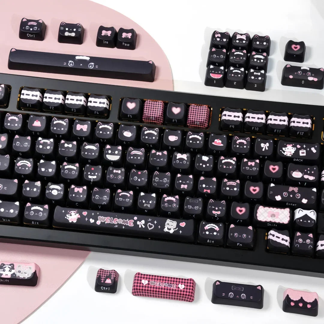 Cute Meow Keycaps Cat Head MAO Profile PBT Square Key Cap Thermal Sublimation Mechanical Keyboard Keycap Cat Set For Girls Gift