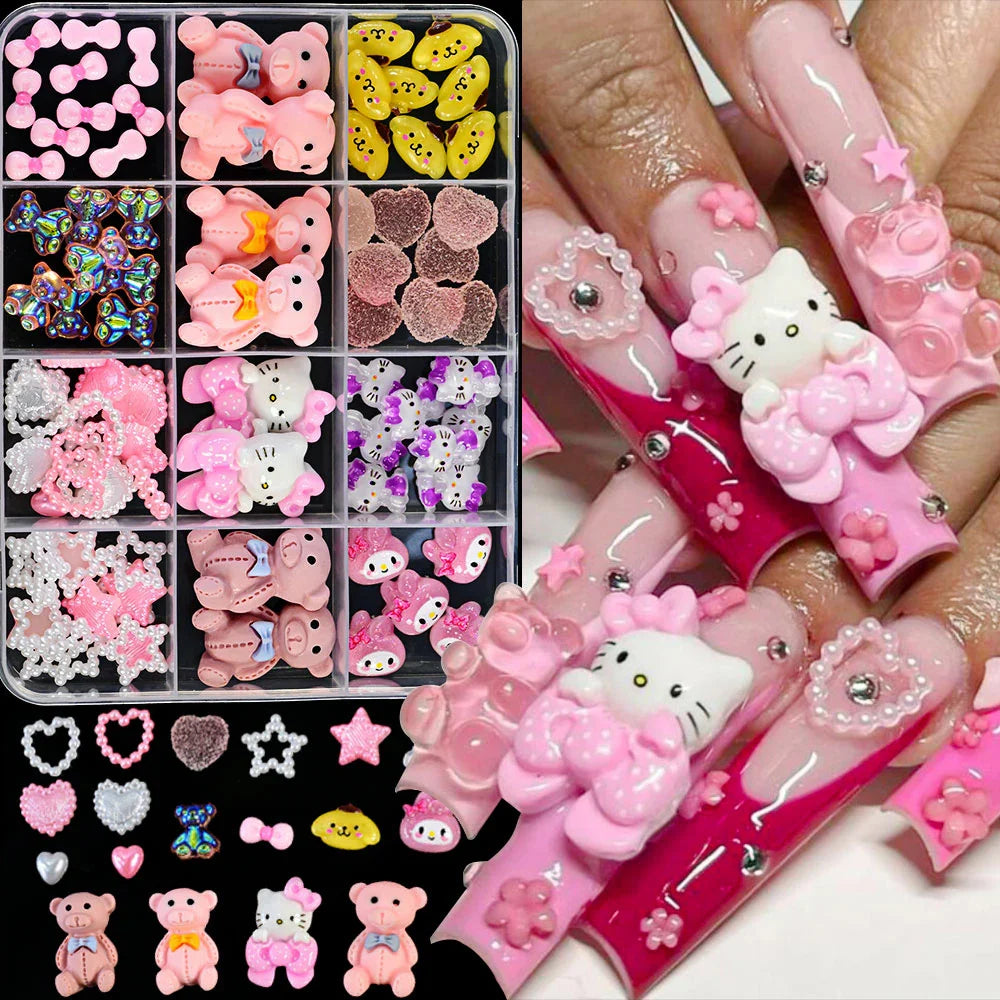 Kawaii Mixed Sanrio Y2k Nail Accessorie canvas Hello Kitty Pochacco Nail Rhinestone Gems Charms Manicure DlY Nail Parts for Girl
