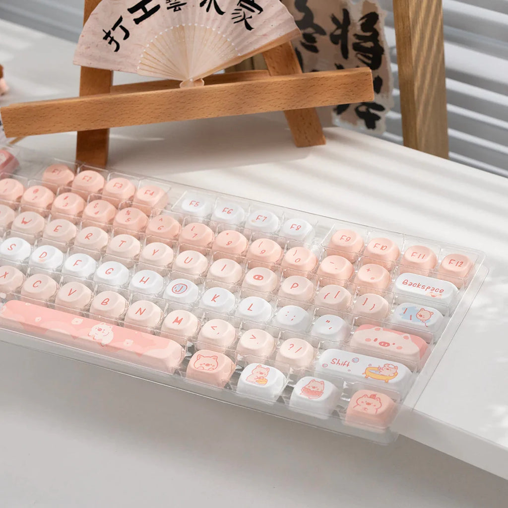 Cat Afternoon Tea Theme Purple Keycap 132 Keys MOA Height PBT Five-sided Sublimation Cute Keycaps for Mechanical Keyboard