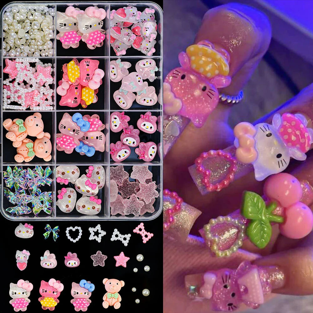Kawaii Mixed Sanrio Y2k Nail Accessorie canvas Hello Kitty Pochacco Nail Rhinestone Gems Charms Manicure DlY Nail Parts for Girl