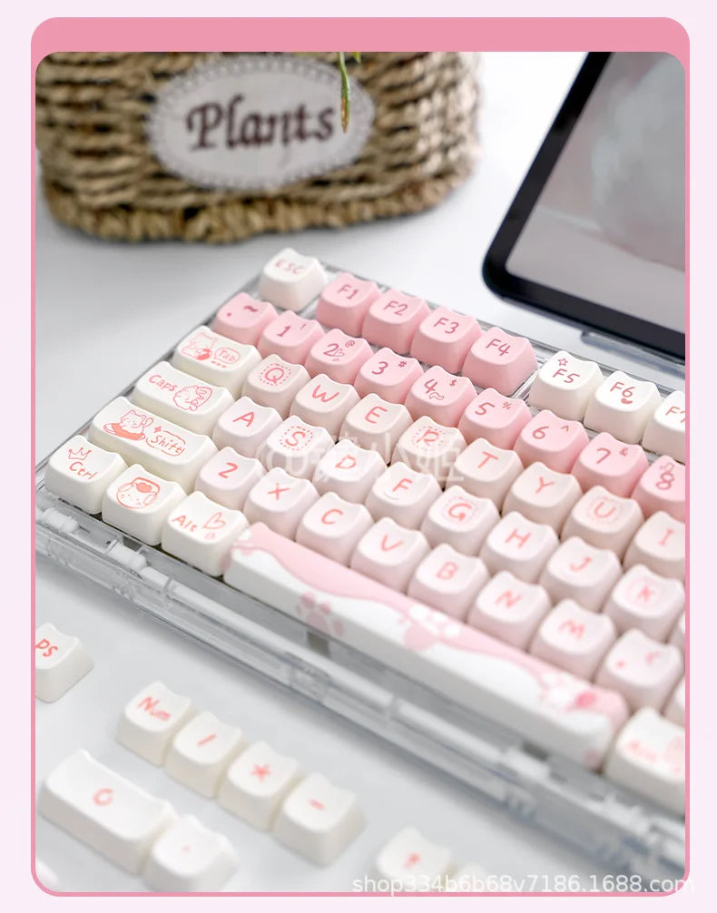 Cute Pink MAO Keycap Set PBT 134 Keys Kitten Keycaps for MX Switch HI75 HI8 68 F99 104 64 Mechanical Keyboards