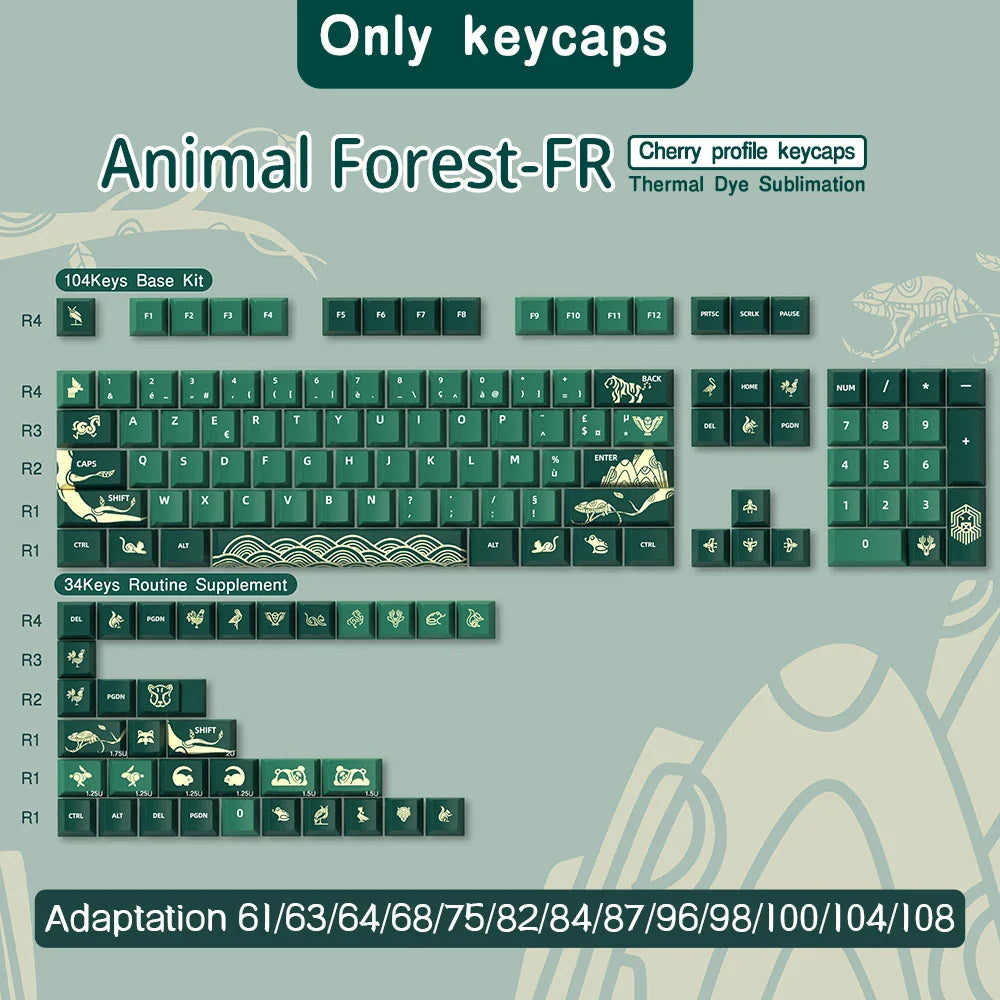 French Keycap 136-156 Keys BPT Cherry Profile FR Keycaps For French keyboard MX Mechanical Keyboard 7U Space Keys Hi75
