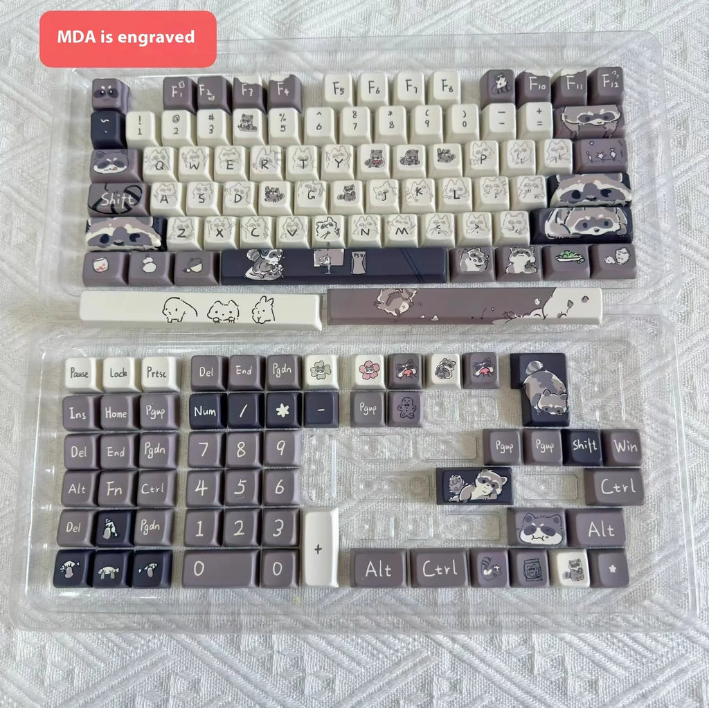 Raccoon/Penguin Keycap 148keys Cherry Side Printed Pbt  Sublimation Mechanical Keyboard Keycaps Customized Cute For Game Office