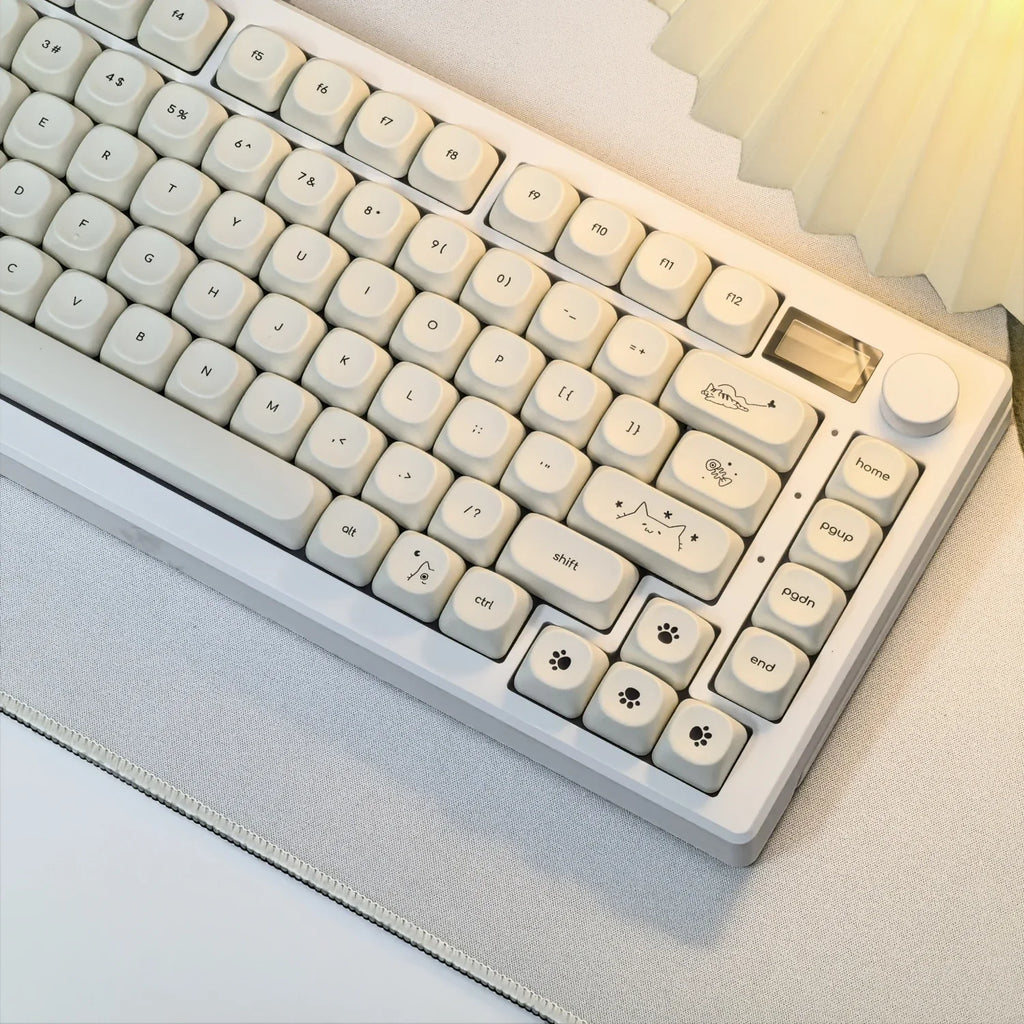 Simple Milky White Cute Cat Theme Keycap 124Keys PBT Sublimation MOA Profile Round Ball Caps Korean Mechanical Keyboard Keycaps