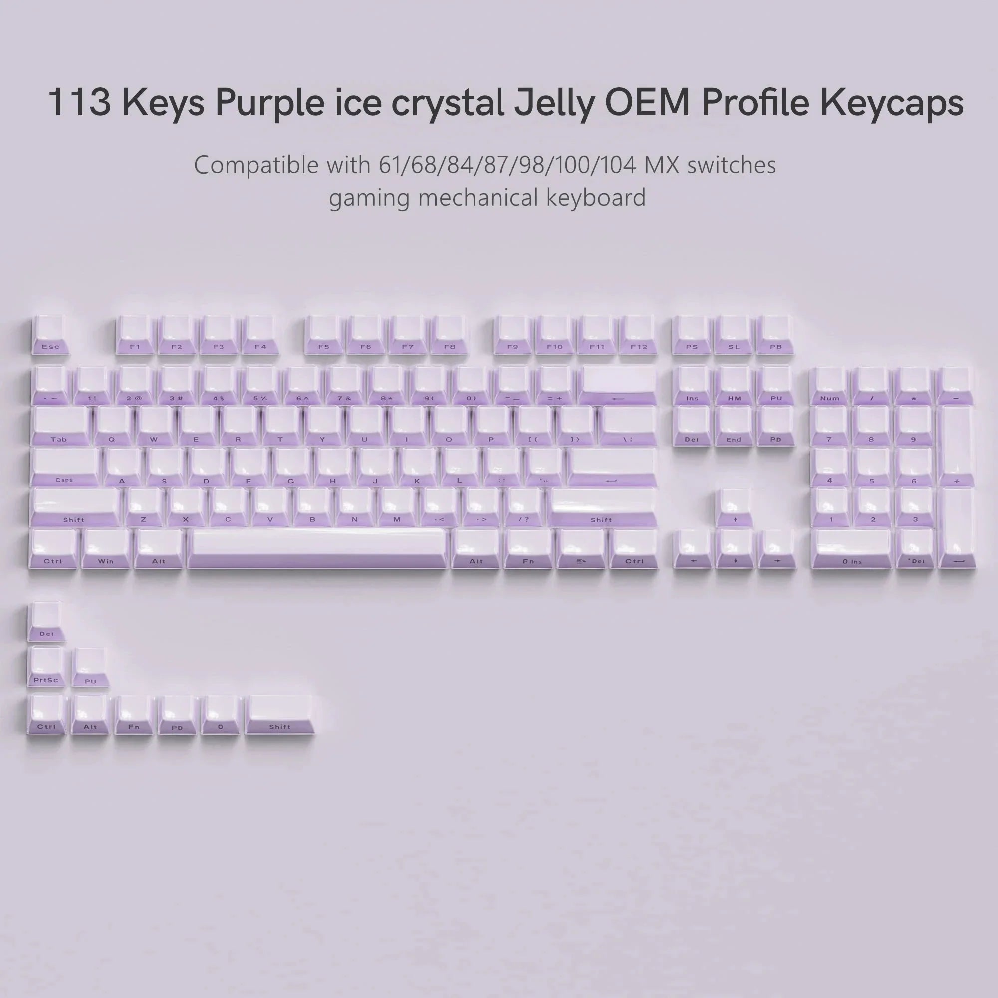 113 Key Jelly Round Side Keycaps Ice Crystal Translucent Pink OEM Profile Key cap for Cherry MX 61 68 104 Mechanical Keyboard