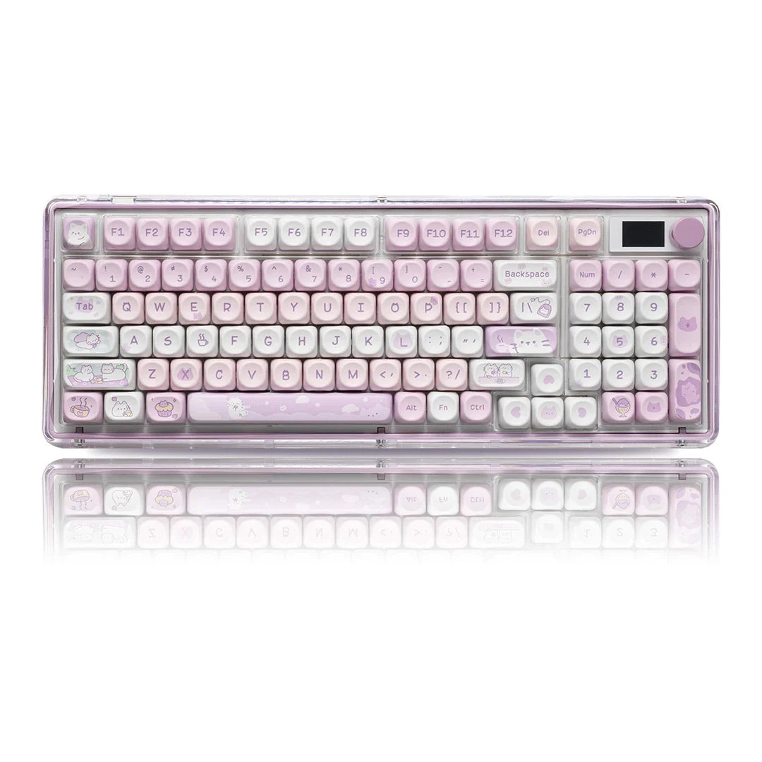 Cat Afternoon Tea Theme Purple Keycap 132 Keys MOA Height PBT Five-sided Sublimation Cute Keycaps for Mechanical Keyboard