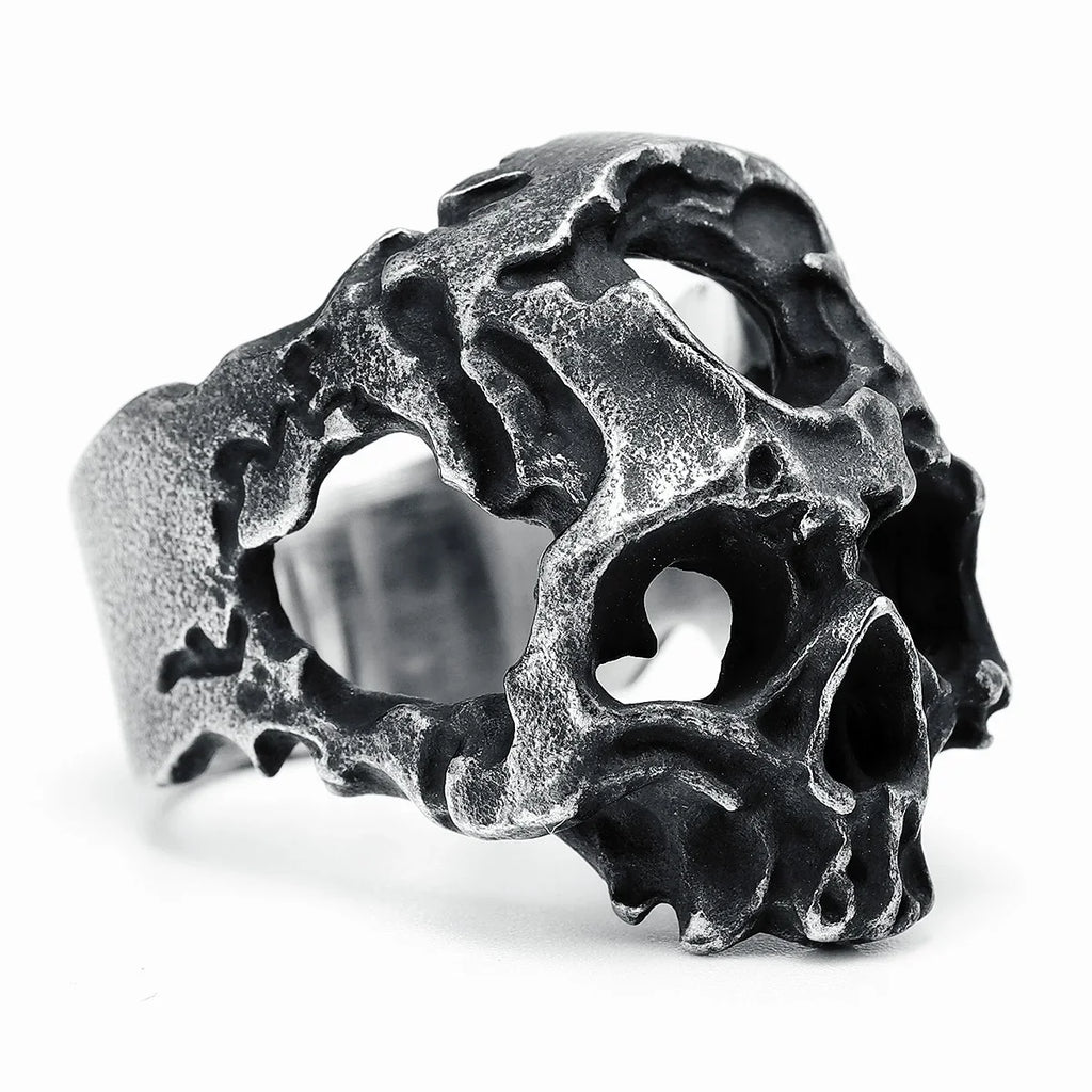Hollow Skull Men Ring 316L Stainless Steel Weathering Cranium Rock HipHop Party for Biker Rider Male Boyfriend Jewelry Best Gift