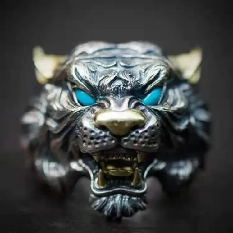 Devil Ram Horns Skull Open Ring for Men's Retro Satanic Cross Religious Amulet Jewelry
